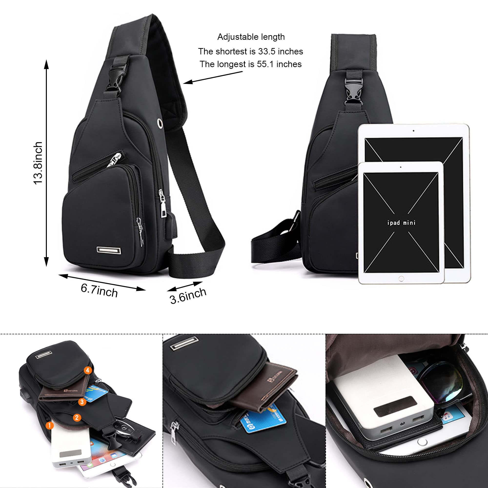 GUSTAVE Cross Body Bag for Men and Boys with Cable Vent, Durable Shoulder Bag with Adjustable Strap One Side Bag for Commuting Travel Outdoor Activities Cycling GUSTAVE Cross Body Bag for Men and Boys with Cable Vent, Durable Shoulder Bag with Adjustable Strap One Side Bag for Commuting Travel Outdoor Activities Cycling